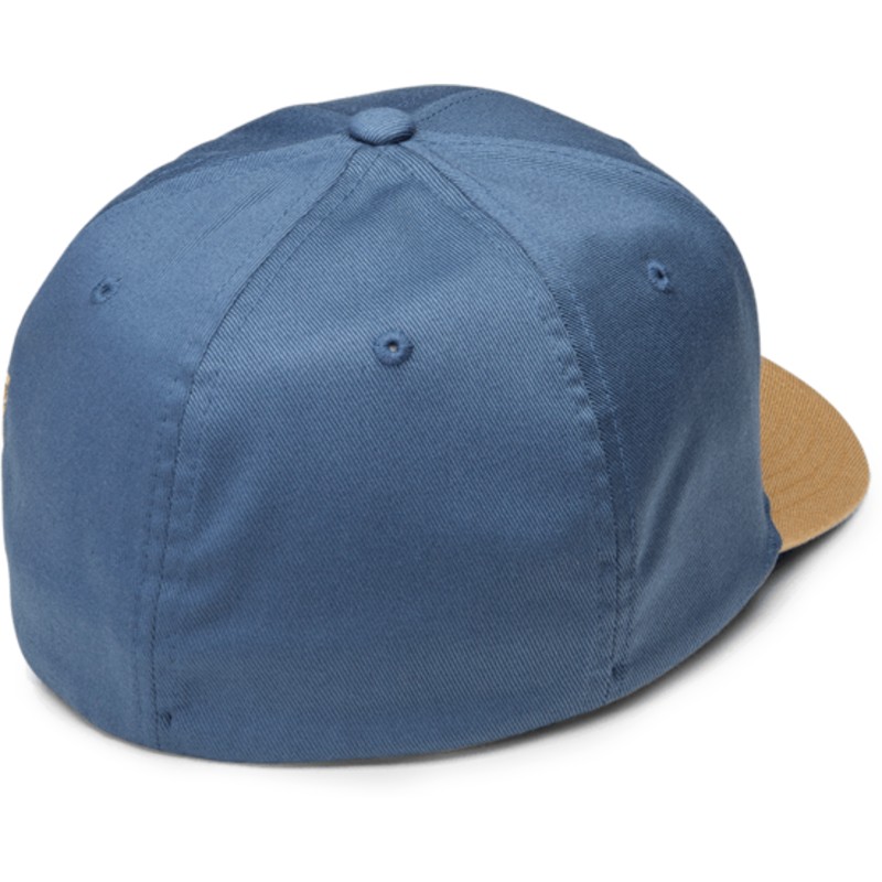 volcom-curved-brim-caramel-full-stone-xfit-blue-fitted-cap-with-brown-visor