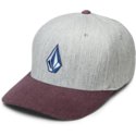 volcom-curved-brim-cabernet-full-stone-hthr-xfit-grey-fitted-cap-with-red-visor