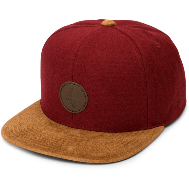 volcom-flat-brim-crimson-quarter-fabric-red-snapback-cap-with-brown-visor