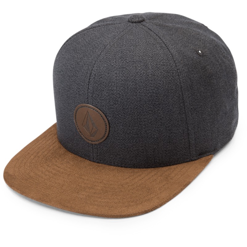 volcom-flat-brim-mud-quarter-fabric-black-snapback-cap-with-brown-visor