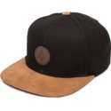 volcom-flat-brim-vintage-black-quarter-fabric-black-snapback-cap-with-brown-visor