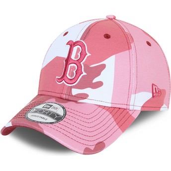 New Era Curved Brim Pink Logo 9FORTY Boston Red Sox MLB Camouflage and Pink Adjustable Cap