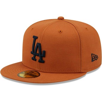 New Era Flat Brim Navy Blue Logo 59FIFTY League Essential Los Angeles Dodgers MLB Brown Fitted Cap